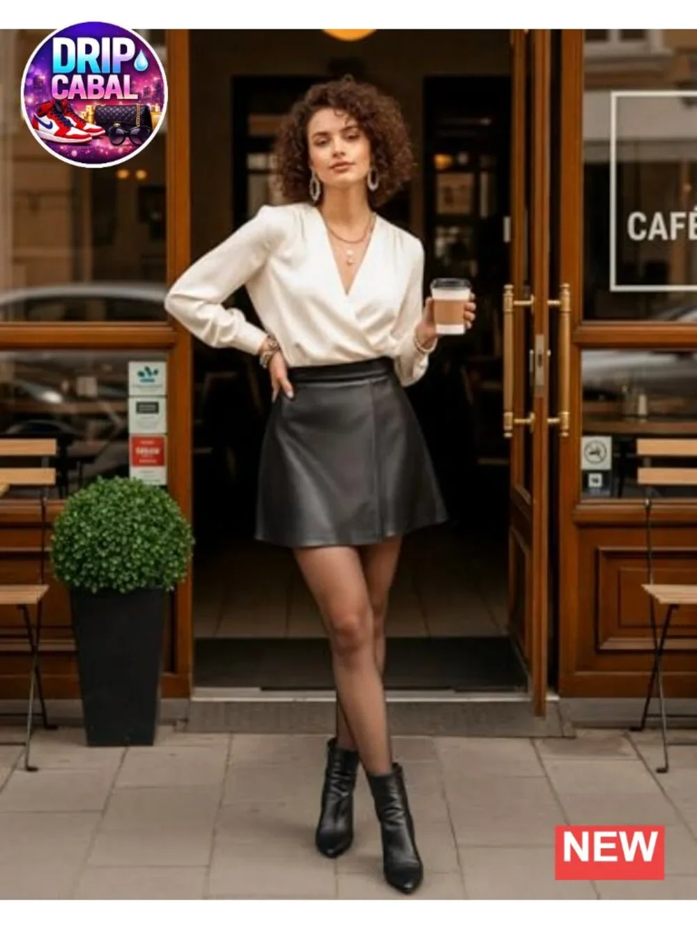 Faux Leather High Waist A-Line Mini Skirt with Side Zipper